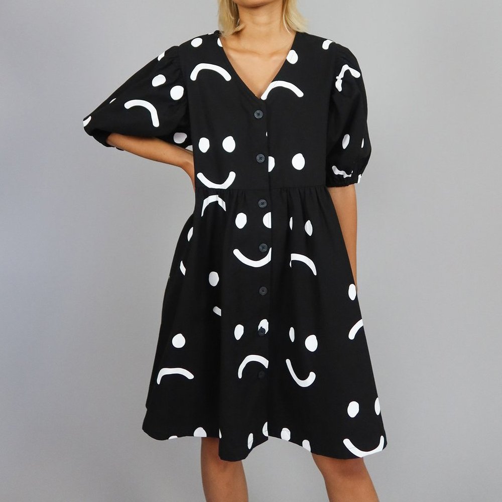 Happy Sad Puff Sleeve Dress lazy oaf